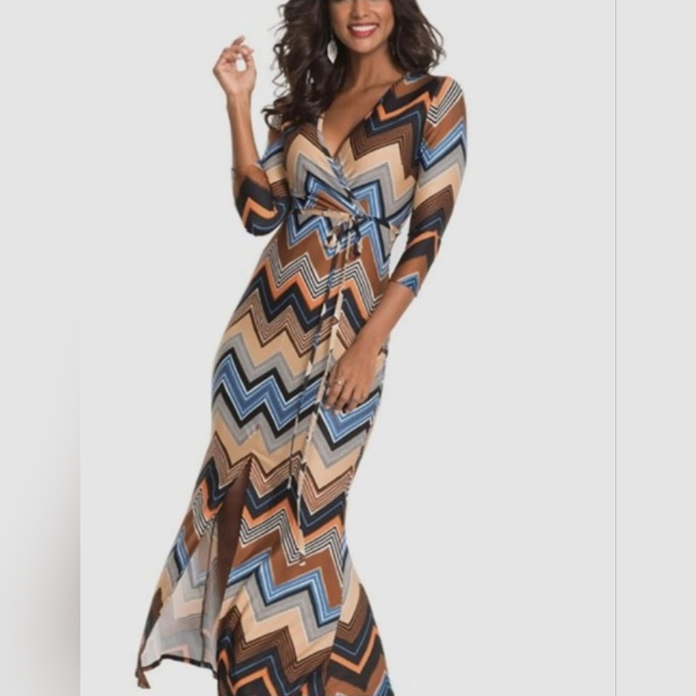Venus Chevron Bodycon Belted Slit Maxi Dress - Picture 5 of 10